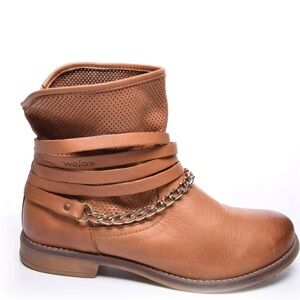 Wojas Light Brown Chain Leather Ankle Booties Sz 38